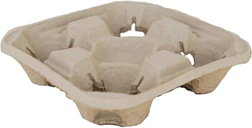 HOT BARGAINS 4 Cup Carrier Tray, Biodegradable Pulp Paper Cup Holders for Hot and Cold Drinks, Brown, Pack of 90