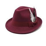 LIDHAY Classic Fedora Hats for Men & Women Vintage Style Short Brim Felt Hat Panama Fedora Hats with Bands JZ-80 Wine red