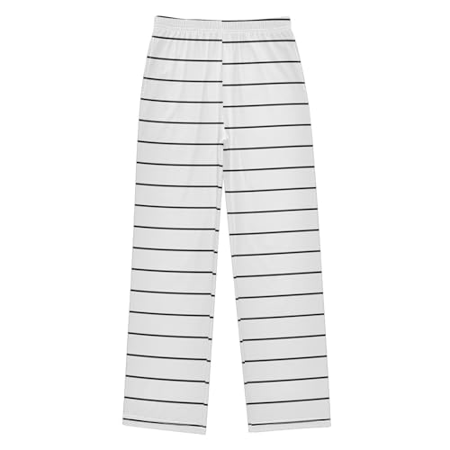 Black Stripes Pajama Lounge Pants with Pockets Sleepwear Soft Elastic Waist PJ Bottoms 6-14 Years
