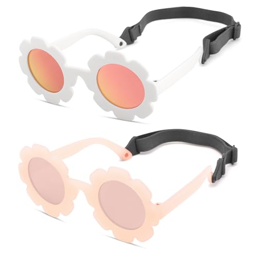 Image of Hycredi Flexible Bendable Flower Baby Polarized Sunglasses with Strap for Newborn Infant Girls Age 0-24 Months