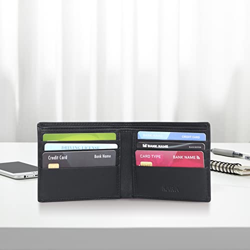Image of KARA Black Genuine Leather Wallet for Men with Multipurpose Slip Pocket - Bifold Men's Wallet with 8 Card Holder Slots