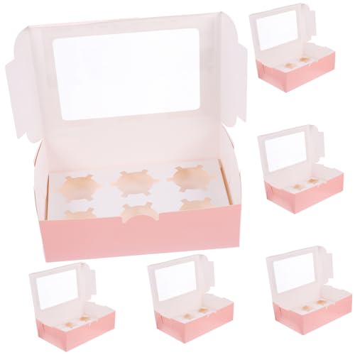 ABOOFAN 6Pcs Cupcake Boxes with Inserts Paper Bakery Packaging for Muffins and Cookies for Parties and Special Events for Treats
