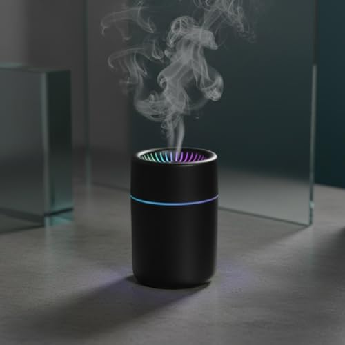 HpLive Humidificador silencioso USB con luz ambiental de siete colores, mini humidificador portátil para casa, coche y viaje, color negro HpLive Humidificador silencioso USB con luz ambiental de siete colores, mini humidificador portátil para casa, coche y viaje, color negro