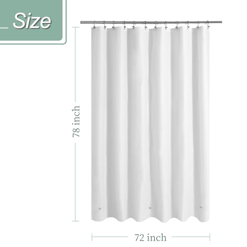 Image of Mrs Awesome Long Shower Curtain Liner with 3 Magnets, 72x78 White PEVA Shower Liner, 78 Length Plastic Shower Curtain for Bathroom, Waterproof, 72 x 78, White