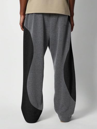 ZAFUL Men's Baggy Sweatpants Color Block Irregular Patchwork Drawstring Sweatpants Casual Wide Leg Lounge Pants3