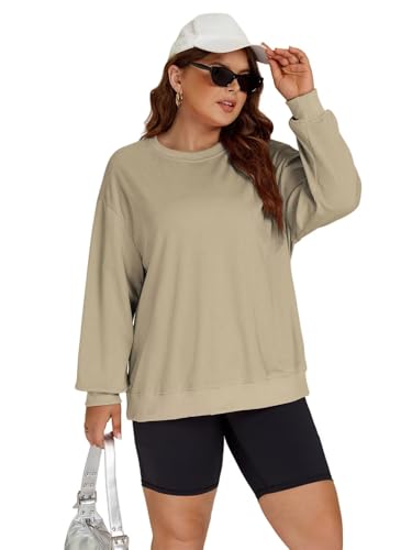 Image of ROSRISS Womens-Plus-Size-Sweatshirts Oversized Long Sleeve Shirts Trendy Crew Neck Pullover Sweaters Casual Tops XL-5XL