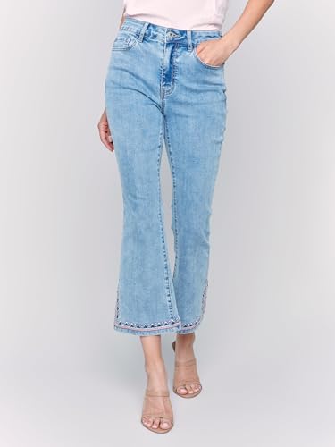 Cropped Bootcut Jeans with Embroidered Side Slit Detail Style 56053