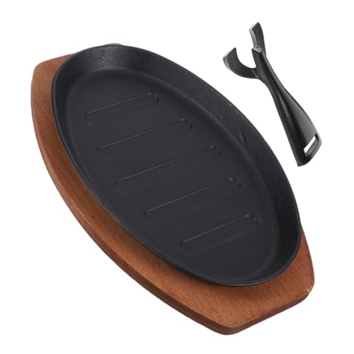 SHINEOFI Cast Iron Steak Grill Pan Sizzling Fajita Skillet with Non-Stick Surface for Indoor BBQ Cooking Uniform Heat Distribution Multipurpose Griddle Plate for Meat Vegetables and Seafood