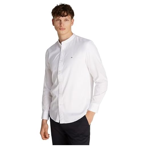 Tommy Hilfiger Chemise Homme Flex Poplin Solid Mao Regular Fit, Blanc (White), S