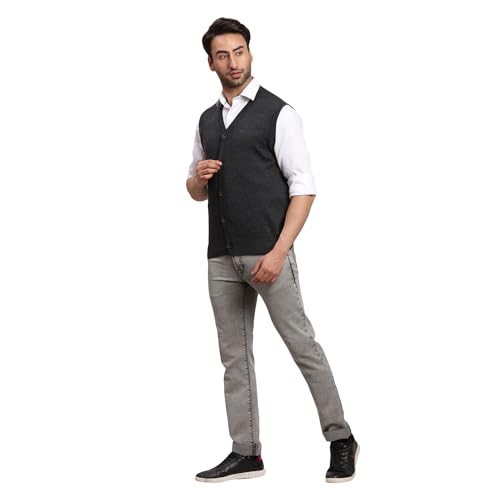 Image of Colorplus Men's Regular Fit Merino Woll Acrylic Blend Solid Pattern V Neck Sleeveless Casual Sweater