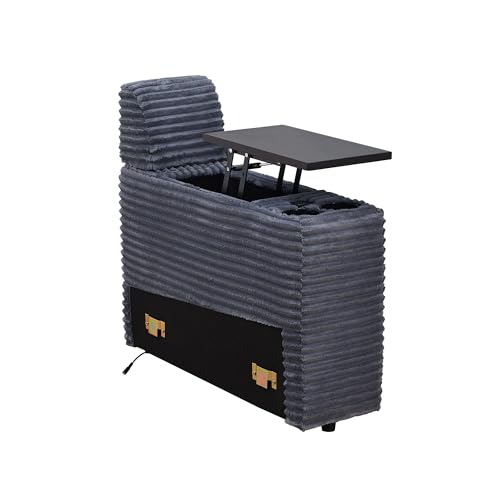 Image of RARZOE Modular Sofa Console Module with Storage, Corduroy Storage Console with USB Port&Cup Holder for Living Room Modular Sectional Sofa Couch, Grey