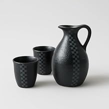 JapanBargain 4680, Porcelain Sake Set Authentic Japanese Saki Set Sake decanter and Saki Cups Set, Made in Japan Black Jar