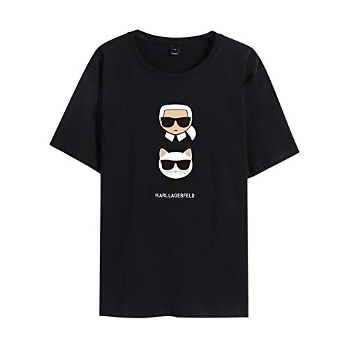 INSTO Camiseta Karl Lagerfeld Impreso Tee Camiseta Ropa de Deporte Aptitud Vestir Unisexo Simple Casual/Negro/M