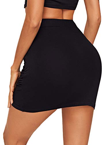 Verdusa Women's Elegant Ruched High Waist Bodycon Wrap Mini Skirt Black M #TOP19