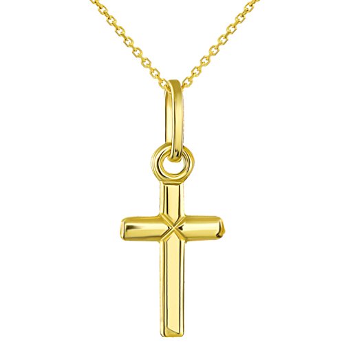 14K Yellow Gold Simple Classic Tiny Cross Charm Pendant Necklace