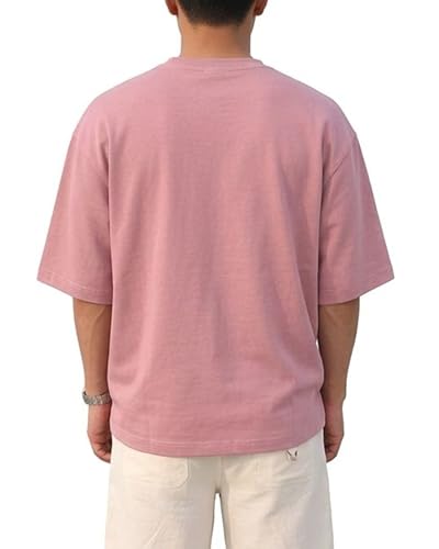 Image of BARKEYO Men's Half Sleeve Round Neck French Terry Oversized Drop Shoulder T-Shirt for Men