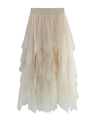 Damen-Tüllrock, elastisch, hohe Taille, Blumendruck, Abgestuft, geschichtet, unregelmäßiges Mesh, Ballett, Abschlussball, Party, Tüll, Tutu,...