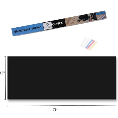 Chalkboard Wallpaper Peel and Stick,18 × 79 Inches, Removable Blackboard Contact Paper Wall Sticker Self Adhesive Vinyl Decal, Bonus 5 Chalks (1 Roll 1.5ft.x6.6ft.)