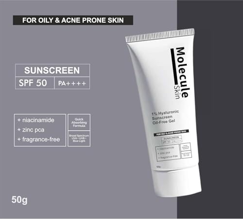 Image of Molecule Skin Moisturizing Gel Sunscreen SPF 50+ PA++++ | 5% Niacinamide | Suitable for All Skin Types (50g) pack of 1