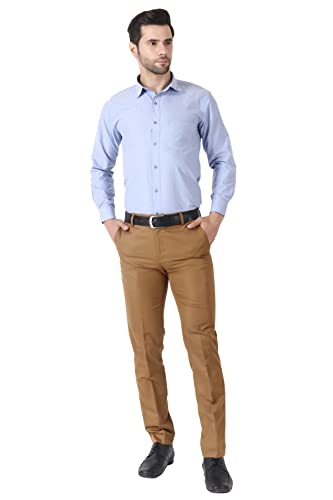 Image of MALENO Men's Slub Effect Solid Trouser | Classic Slim Fit Formal Trousers for Men | Slim Fit Trousers for Men