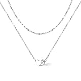 Bestyle Collar Letra Inicial P Plateado Colgante con Corazón Plata Choker Gargantilla Doble Capas Fina Cadena de Acero Inoxidable 35.5cm y 40.6cm Joyas de Mujer Chica Madre Hija Novia Amiga