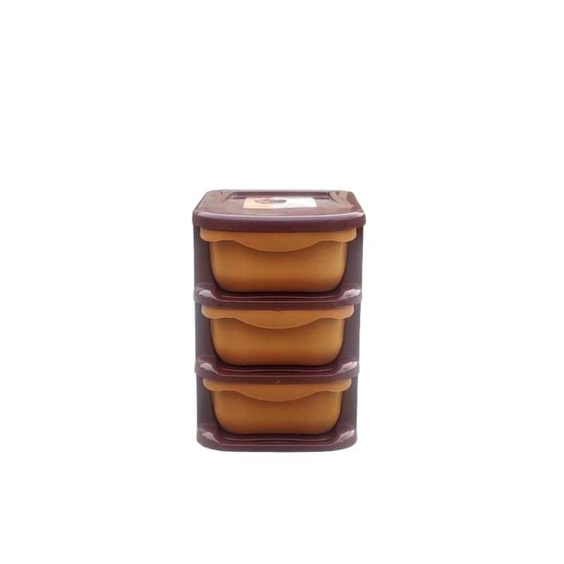 3 shelf Small Size Plastic Drawer/Makeup Vanity Box/Storage Box/Storage Organiser/Basket For Office & home(SIze-14 * 18 * 20 Cm) Brown-image-7