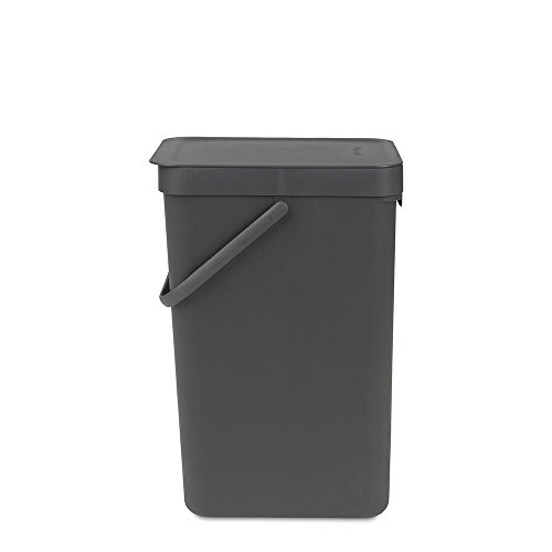 Image of Brabantia Sort & Go Recycling Trash Can 4.2 Gallons (16L)(Gray), Space-Efficient Plastic Garbage Can with Handle, Removable and Stay-Open Lid, Easy to Clean Kitchen Bin without Nooks and Rims