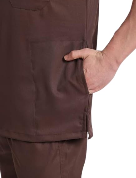 THE SCRUB LIFE Stretchable Male Mandarin V Neck t-shirt With Straight Pant Set (BROWN, MEDIUM) 1