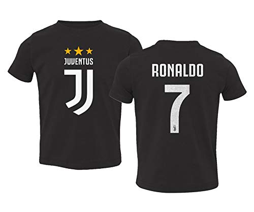 Spark Apparel Soccer Shirt #7 Cristiano Ronaldo Juve CR7 Boys Girls Youth T-Shirt (Black, Youth Large)