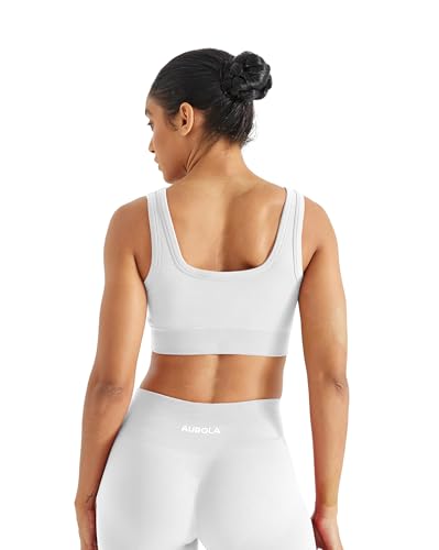 Image of AUROLA Power Womens Square Back Basic Sports Bra - Square Neck Padded Low Impact Yoga Bra Workout Crop Top