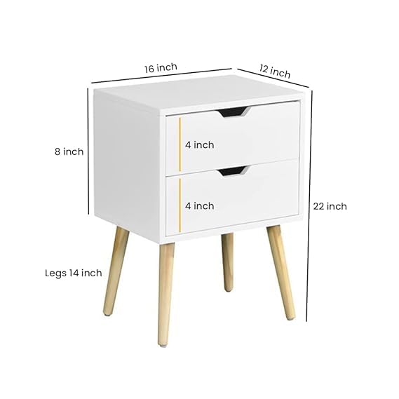 Image of Night Stand,End Table for Bed Nightstand with Drawers, Side Table with Storage, Solid Wood Table Legs,A Shaped Suitable for Small Spaces, Living Room, Bedroom, White (White.)