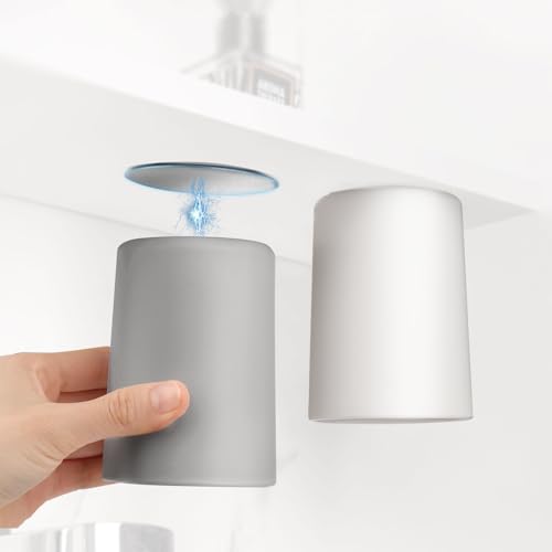 2 Pack Magnetic Inverted Toothbrush Cup Unbreakable Reusable Drinking Cups Set of 2 Colors, Plastic Bathroom Tumbler 280ml, Dishwasher Safe (Grey & White)