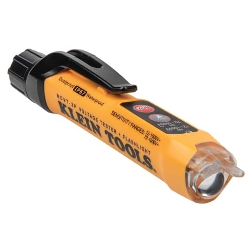 Klein Tools NCVT3P Dual Range Non Contact Voltage Tester, 12 - 1000V AC Pen, Flashlight, Audible and Flashing LED Alarms, Pocket Clip