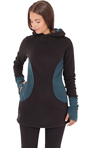 PUREWONDER Damen Pullover Kapuzenpullover-Kleid aus Fleece dr12 Blau L