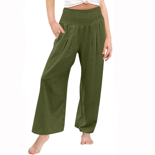 Teen Girls Linen Palazzo Pants Summer Boho Wide Leg High Waist Casual Pants Kids Baggy Flowy Aesthetic Sweatpants3