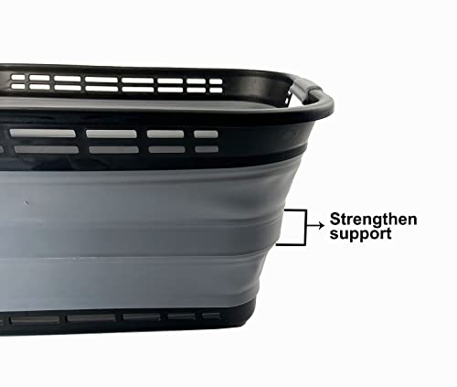 Image of SAMMART 42L (11 Galloons) Collapsible Plastic Laundry Basket - Foldable Pop Up Storage Container /Organizer - Portable Washing Tub - Space Saving Hamper /Basket [BPA Free] (Black /Frost Grey)