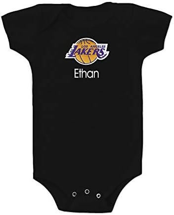 Los Angeles Lakers Custom Baby Onesie - Personalized Baby Name Embroidery & Official NBA Team Logo, Envelope Neck, Cotton, Double-Stitched, Supersoft, NBA Baby Bodysuit (Black, 6-12 months)