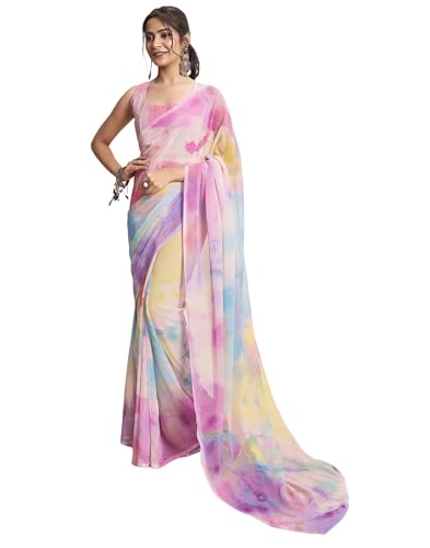 Image of SIRIL Women's Georgette Printed One Minute Saree Ready to Wear With Unstitched Blouse Piece