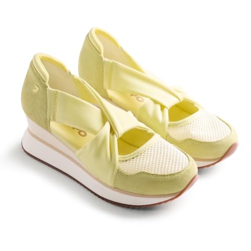Gioseppo TUHELJ   Sandalias Deportivas Abiertas de Piel con Rejilla, Cuña Forrada, Tiras de Sujeción, Plantilla Acolchada, Certificación Global Recycled Standard, Color Amarillo, Talla 37