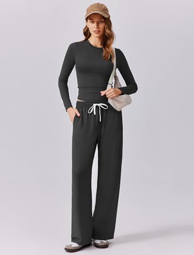 PINSPARK Women 2 Piece Lounge Set Long Sleeve Cropped Top Wide Leg Pants with Pockets 2024 Fall Outfits Matching Tracksuit4