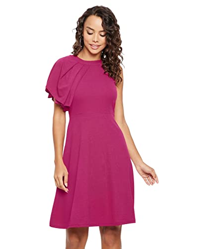 Image of Uptownie Lite Women's Stretchable Solid Fit & Flare Skater High Neck Knee-Length Dress