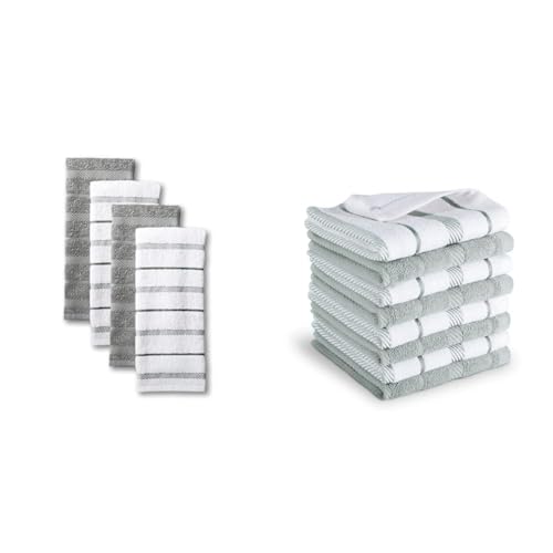 KitchenAid Albany 16"x26" Kitchen Towel 4-Pack & 12"x12" Dishcloth 8-Pack Sets, Grey/White