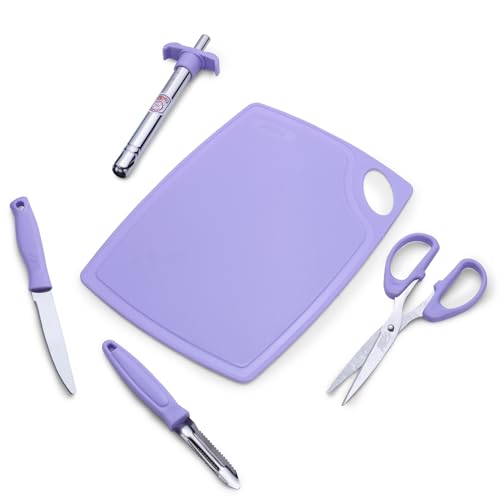 Image of Anjali Kitchen Combo Set - 5 Pcs Essential Tools for Everyday Use Includes Chopping Board, Knife, Lighter, Scissor & Peeler,Multipurpose, Durable & Easy to Clean
