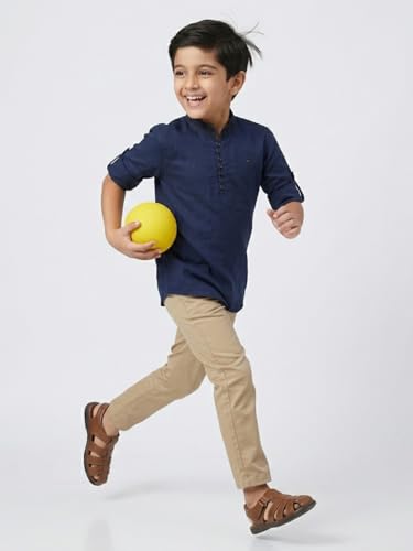 Image of Kids Stylish Solid Style Cotton Mandrain Collar Regular Fit Kurta|| Formal Boys Shirt || Casual Wear Buttoned Kurta for Boys
