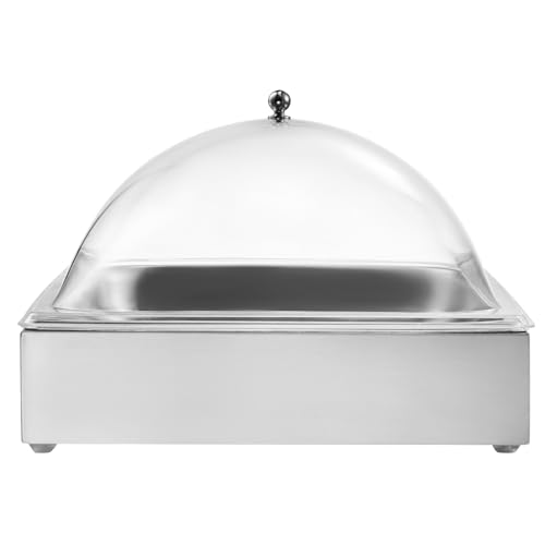 Happybuy Countertop Food Serving Display Container: Your All - in - One Solution. This 1 - pan Stainless - Steel Tray, paired with a Clear arc lid and 3 ice Trays.