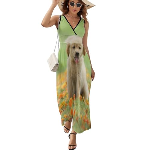 Robe longue de plage imprimé Golden Retriever : légèreté et style au quotidien