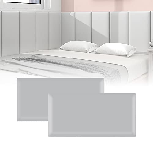 Image of VEDHAA 3D Anti-Collision Wall Padding, Peel & Stick Upholstered Panels, Queen Headboard, Playroom Decorative Protection, Pack of 2 Panels - 23.6' X 11.8' (Light Grey)