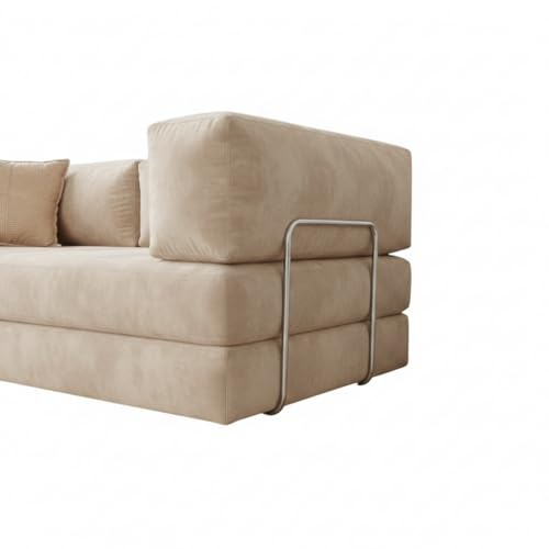Image of Torque Vegas Three Seater Sofa Cum Bed for Sleeping-Beige | Premium Suede Fabric 3-Seater Double Foam Fold Out Sofas Bed | Convertible 3-in-1 Sofa Cuma Bed for Office