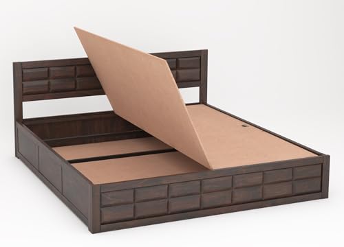 Image of MAMTA DECORATION Sheesham Wood King Size Bed with Box Storage, Wooden Double Bed Cot Palang Furniture for Bedroom Living Room Home (Walnut Finish)