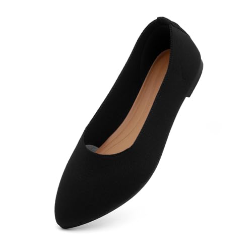 Herstyle Womens Pointed Toe Flats – Knit Ballet Dressy Flat Shoes | Comfortable Slip-On Lightweight Business Casual Flats with Memory Foam for Work, Travel & Office